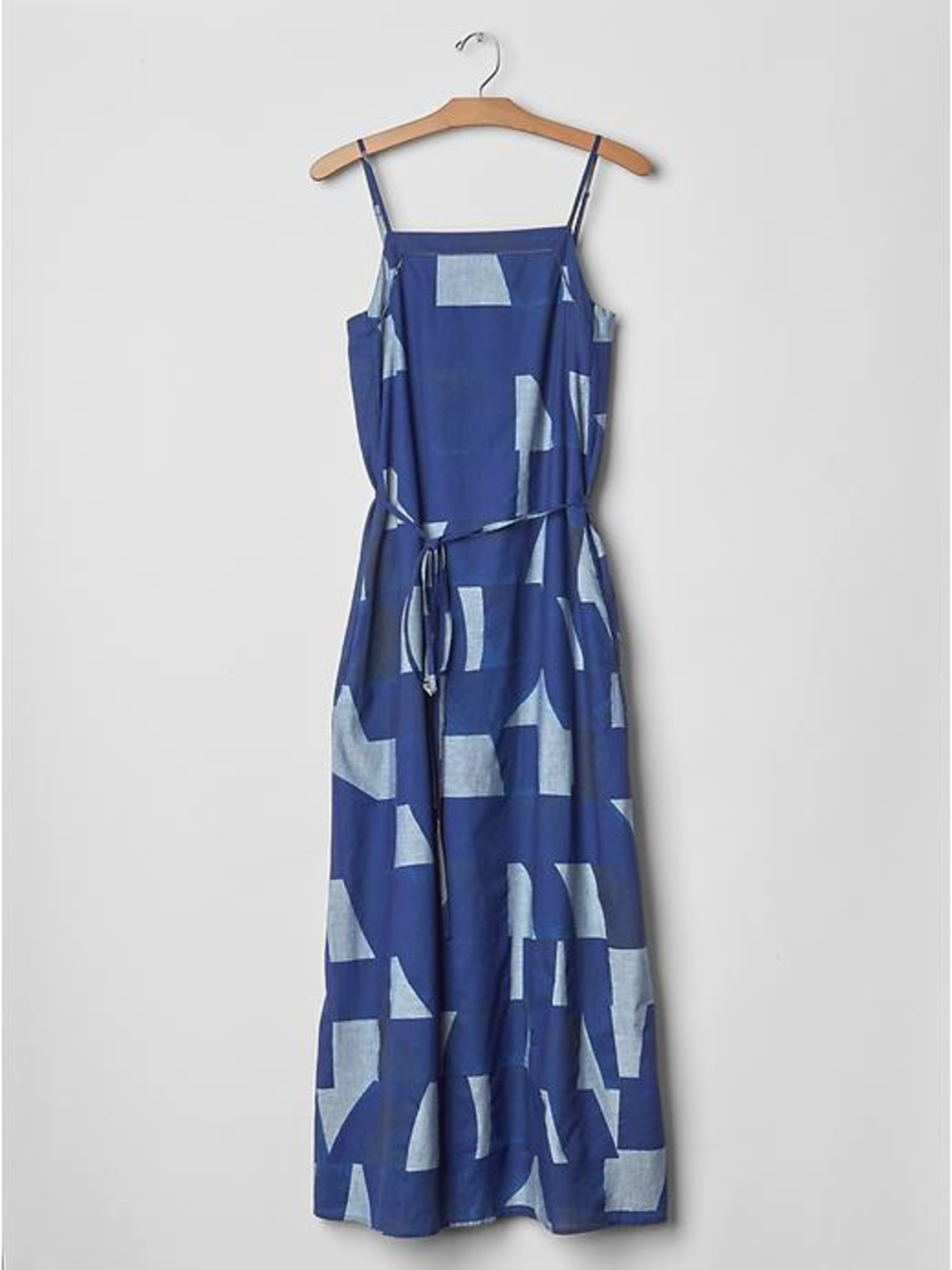 GAP Blue Geometric-Print Spaghetti Strap Maxi Dress